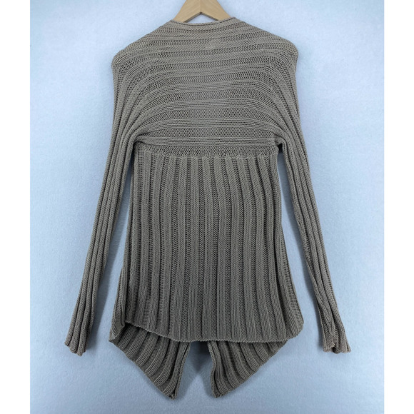 EILEEN FISHER Sweater S Cotton Ribbed Cardigan Draped Open Front Brown USA - Picture 3 of 11